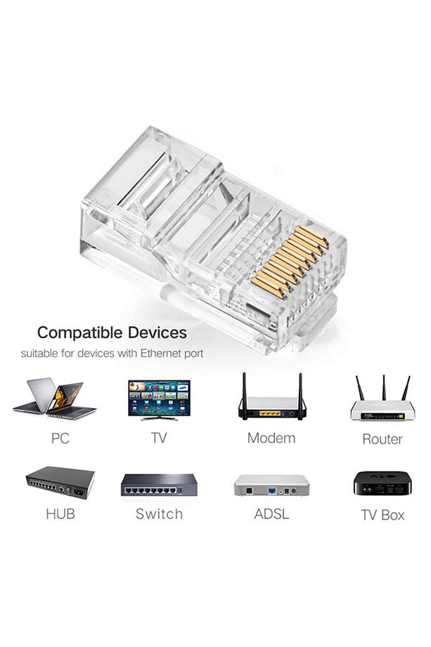 100 Adet - RJ45 Konnektör Network Cat5 Cat6 Jak Jack Ethernet Uç - 5