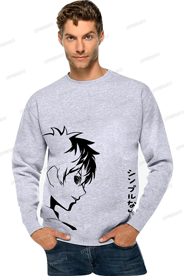 Organic Cotton Oversize Basic Crew Neck Grey/Black Melange Sweatshirt