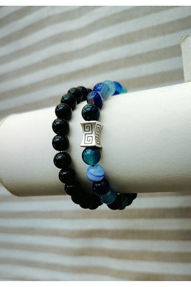 Men's Black Blue Double Natural Stone Combination Bracelet
