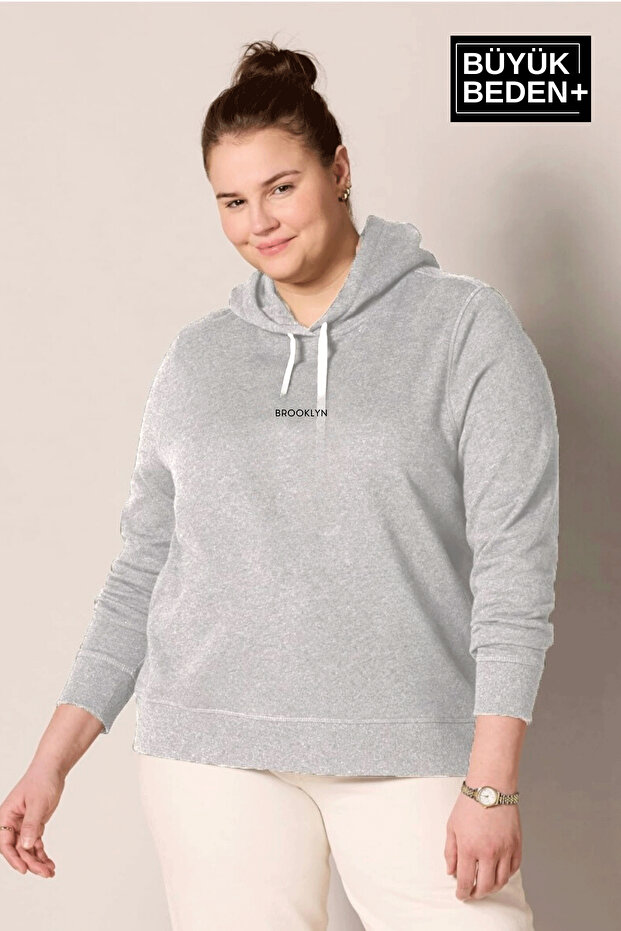 Women's Medium Brooklyn Printed Large Size Slim Hooded Swatshirt Spr25Bswk61