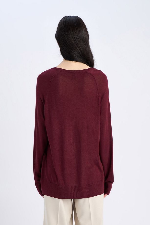 Regular Fit Bisiklet Yaka Basic Düz Bordo Triko Kazak D6281ax25sp - 6