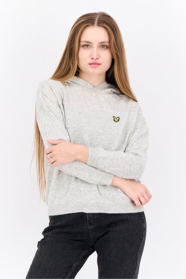 Women Hooded Long Sleeve Heather Sweaters, Grey Heather