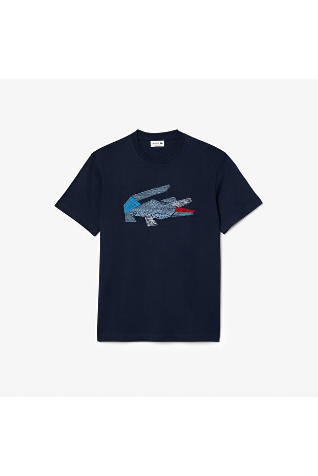 Erkek Classic Fit Bisiklet Yaka Baskılı Lacivert T-Shirt - 4