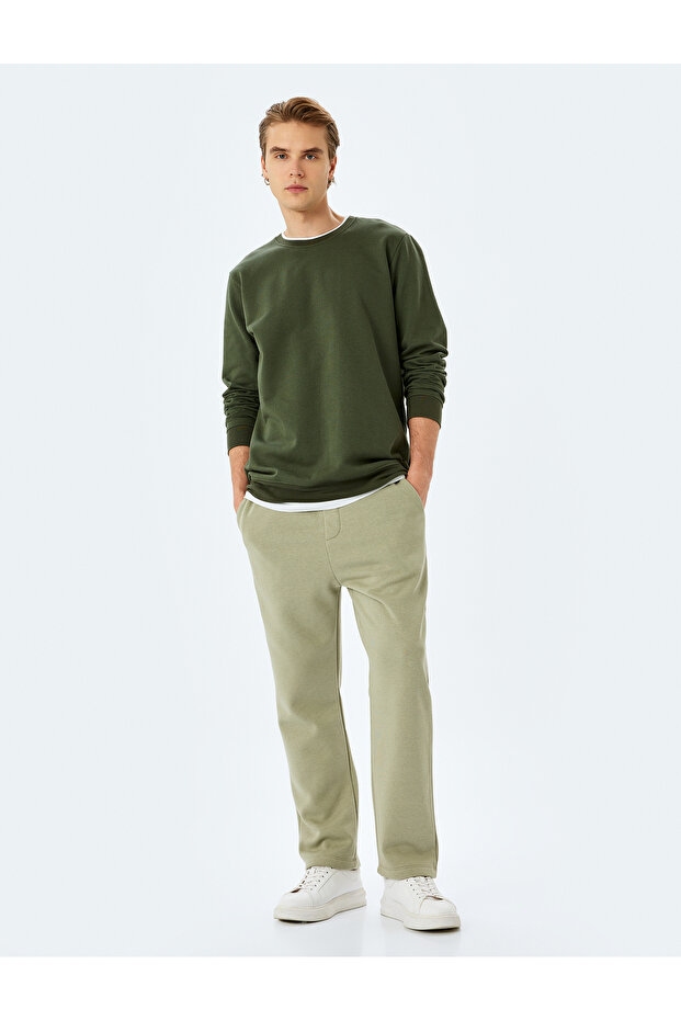 Cotton Blend Pocket Detailed Regular Fit Fleece-Lined Lace-Up Waist Winter Sweatpants