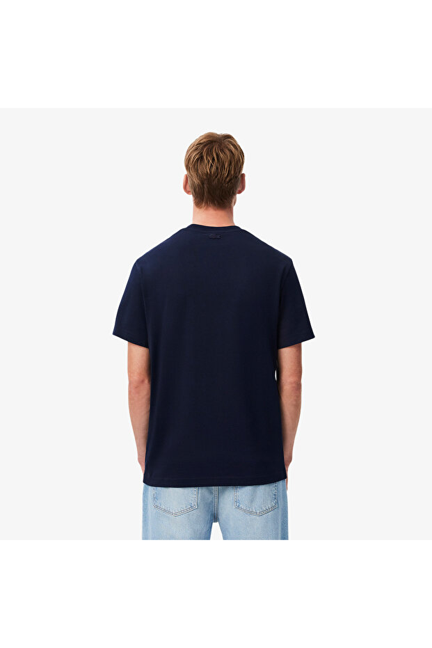 Erkek Classic Fit Bisiklet Yaka Baskılı Lacivert T-Shirt - 3