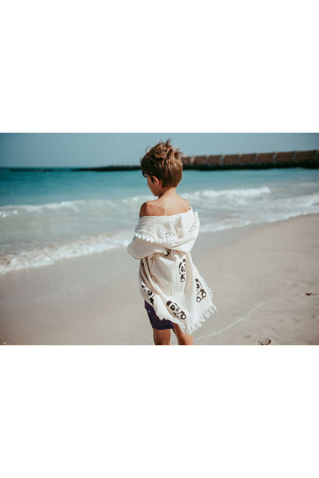 KIDS COTTON BEACH PONCHOS- PANDAS 6-8 YEARS