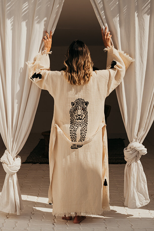 COTTON KAFTAN- CHEETAH DESIGN BLACK