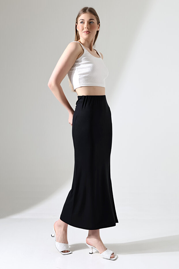 Women's Slim Fit Below Knee Single Slit Long Skirt 21921 Black