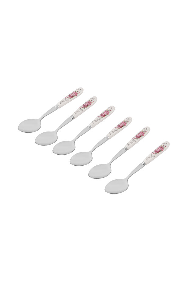DC1625 6Pcs Stainless Steel Tea Spoon - Floral Handle Pattern Cutlery