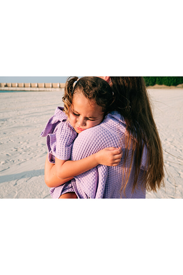 KIDS COTTON BEACH PONCHOS- WAFFLE PURPLE 6-8 YEARS