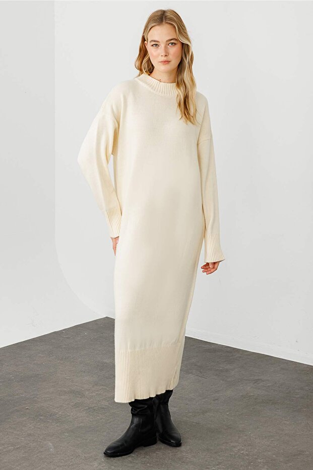 Anvelop Triko Elbise - Krem - 5