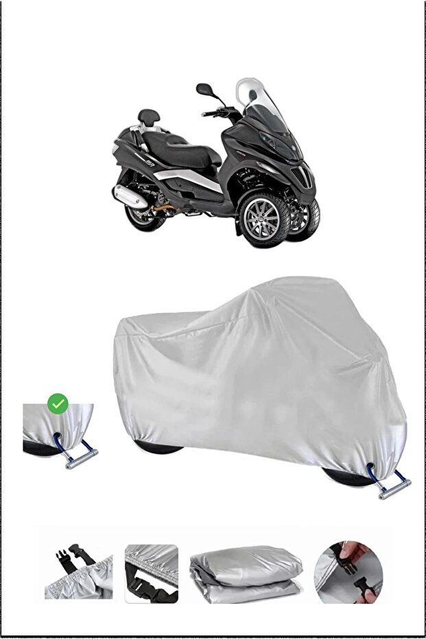 Piaggio Mp3250 Lock Compatible Waterproof Durable Motorcycle Canvas-Gray - 1