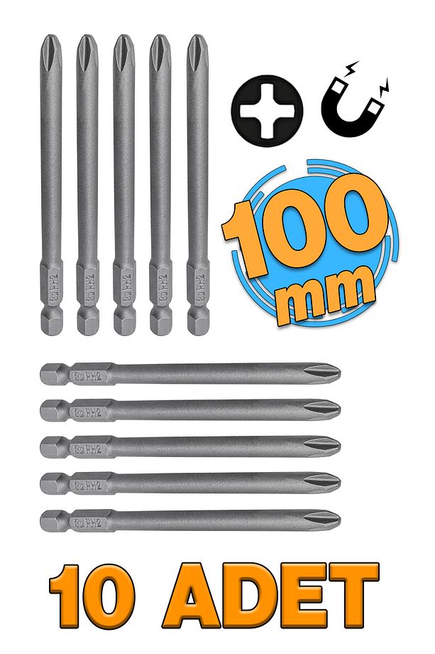 Mıknatıslı Yıldız PH2 Bits Uç 100 mm 10'lu Set Kutulu Manyetik 1/4" Matkap Ucu 10 cm Uzunluk - 1