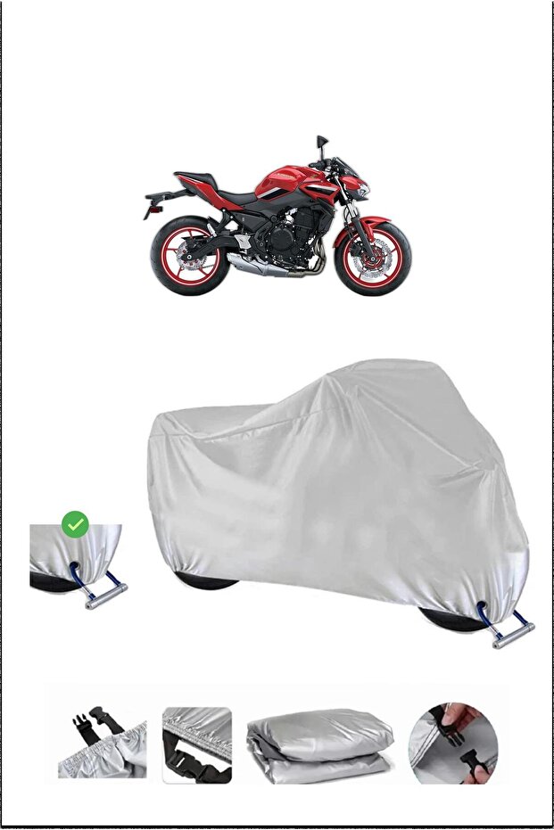 قفل Kawasaki Z650 متوافق مع غطاء دراجة نارية متين مقاوم للماء - رمادي