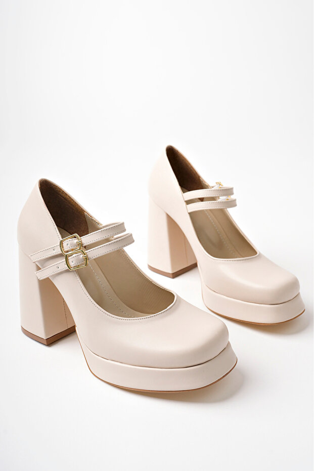 Women's Skin Double Strap Platform Heeled Shoes