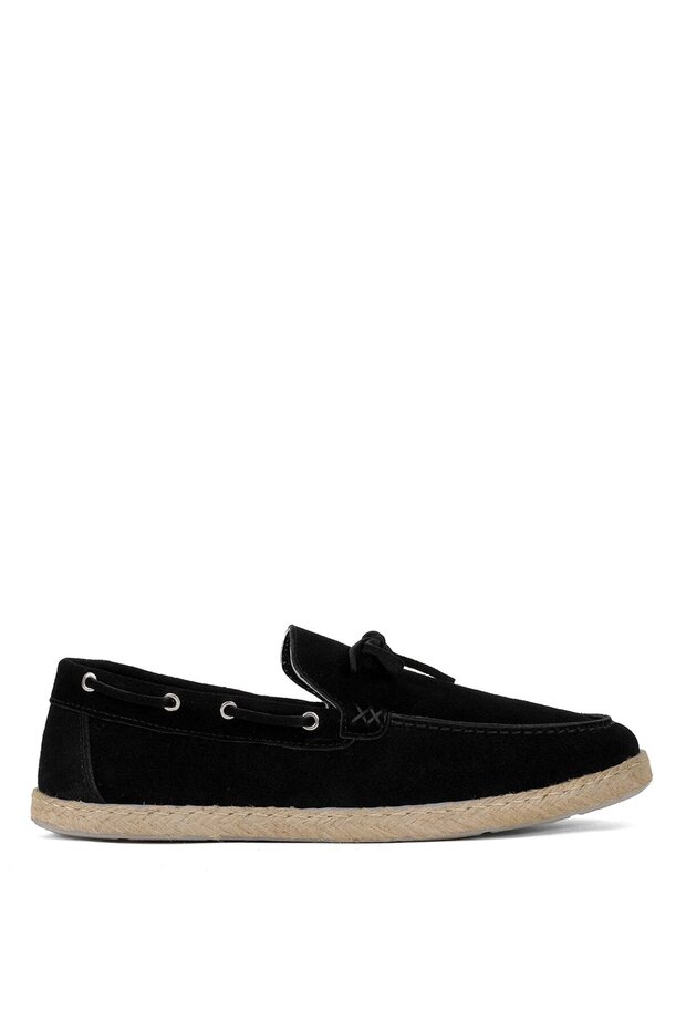 Elit Alf02 Men's Genuine Suede Leather Espadrille Shoes Black