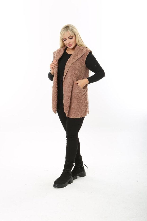 Kısmet Basket Women's Plush Welsoft Hooded Mink Vest