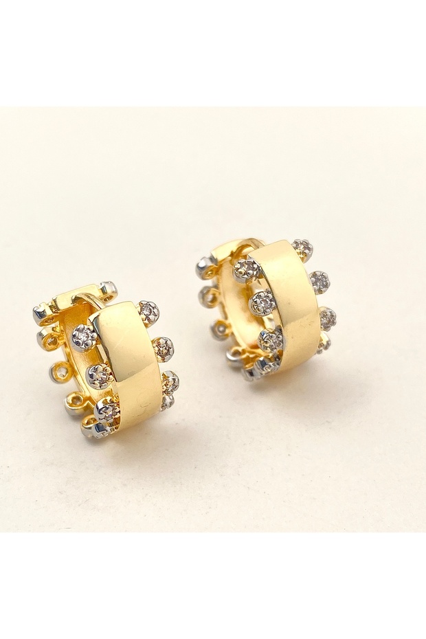 Hoop Earrings Dot Zircon Stone Gold