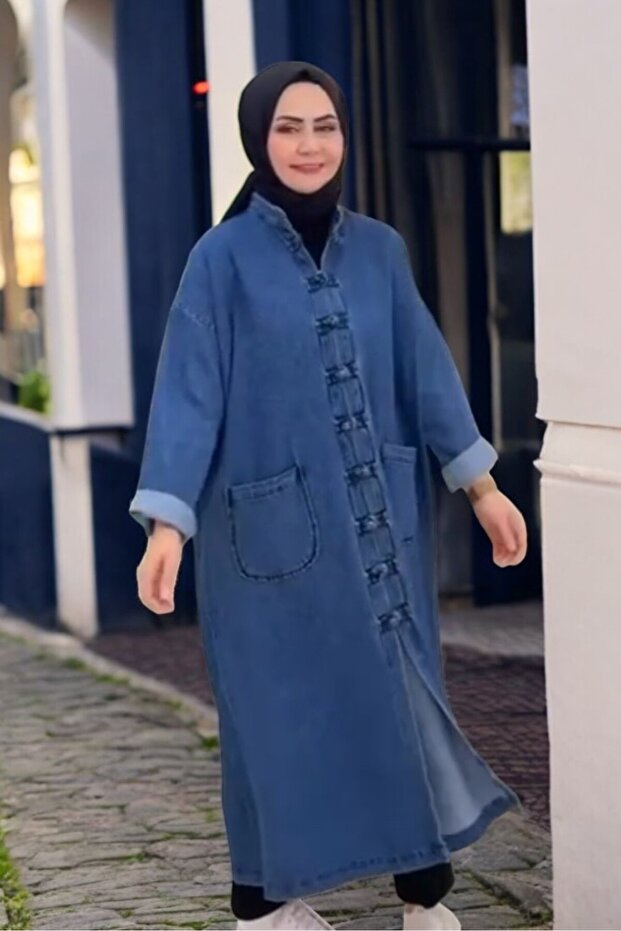 Half Rectory Collar Button Button Button Large Size Denim Cap Jacket - 2