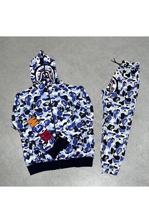 BAPE PUBG مطرزة بسحاب وغطاء للرأس طقم مزدوج علوي سفلي
