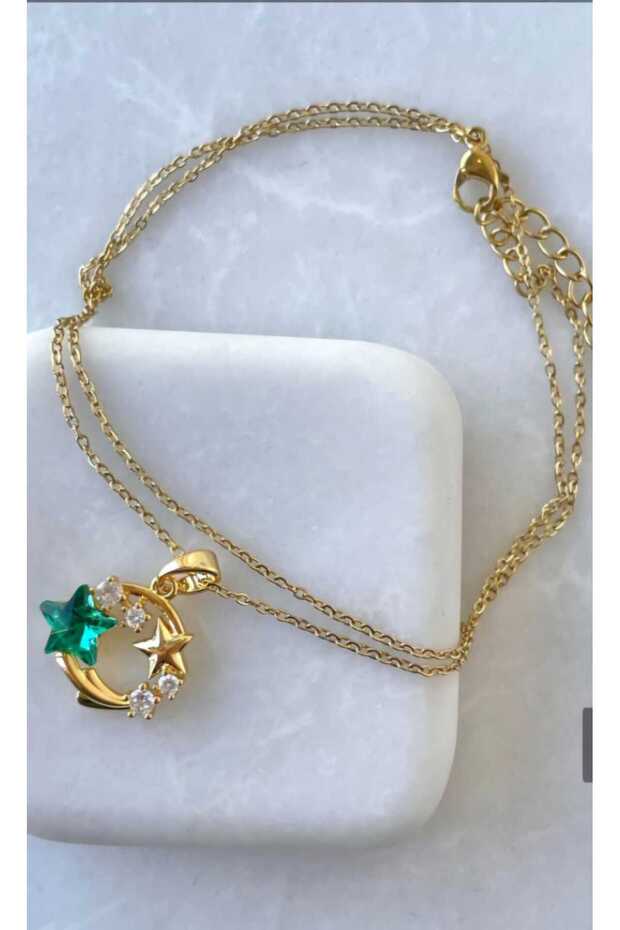 Double Star Crescent Model Steel Necklace