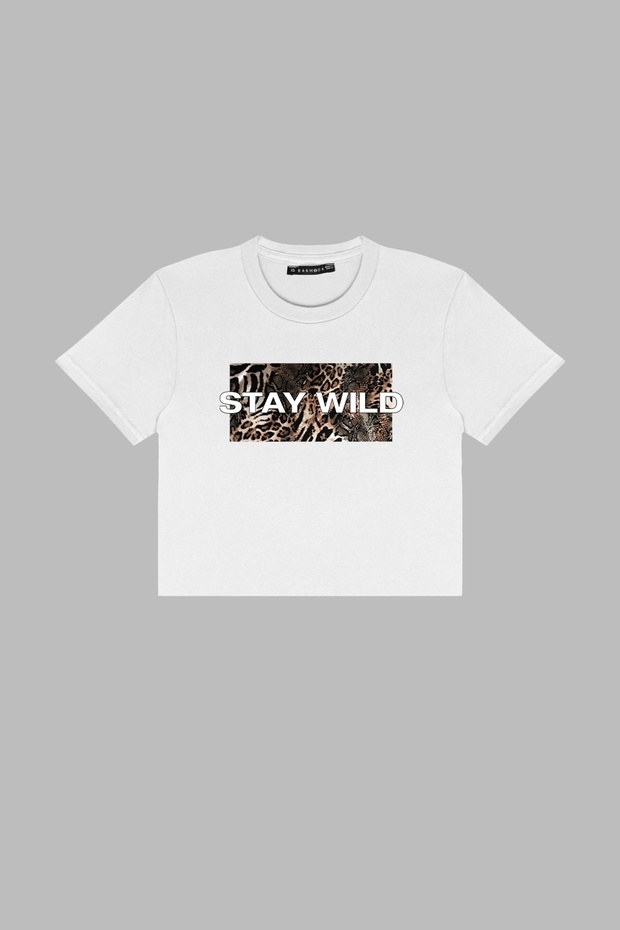 تيشيرت أبيض قصير بطبعة الفهد من Stay Wild