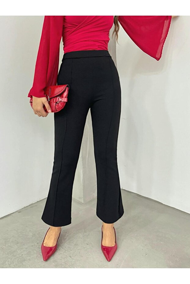 Ankle Length Lycra Spanish Leg Trousers with Elastic Waist