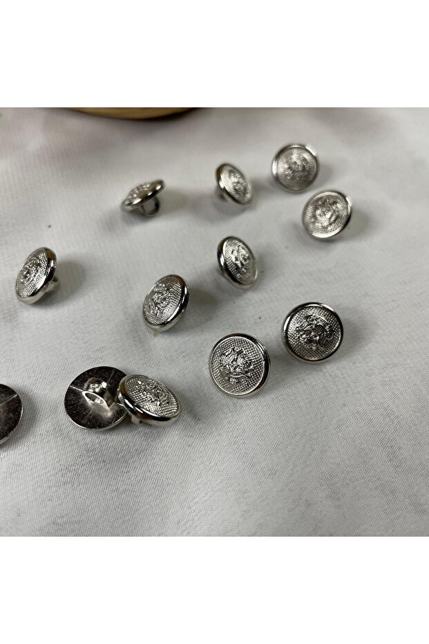Royal Coat of Arms Embroidered Accent Silver Metallized Plastic Bottom Foot Button - 1.2 cm Diameter (20 Pcs)