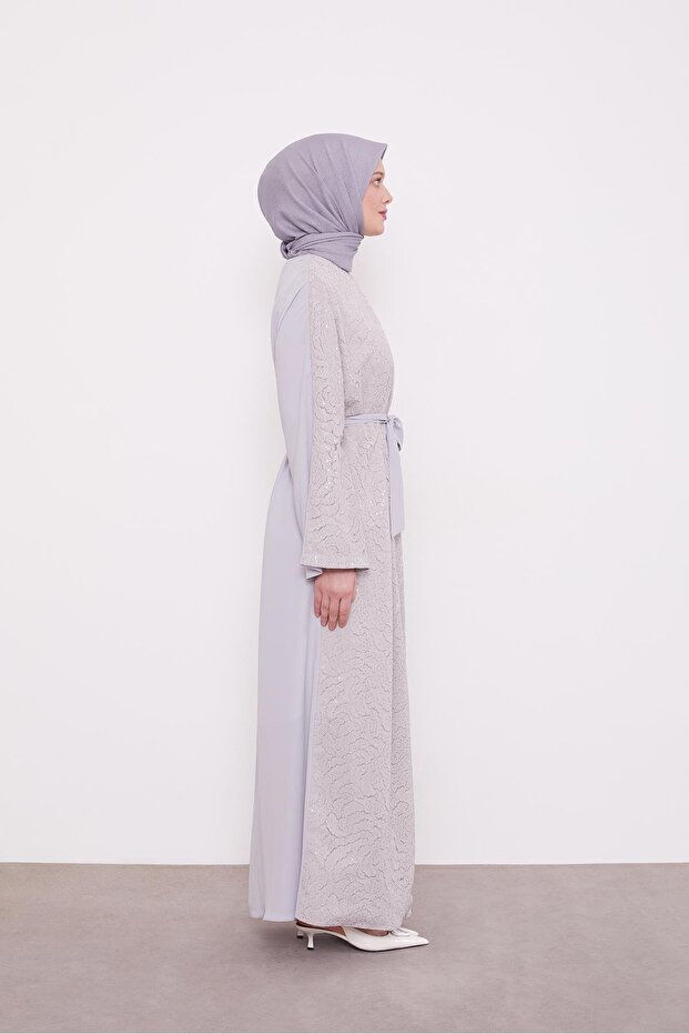 حزام مطرز بالترتر باللون الرمادي - 3