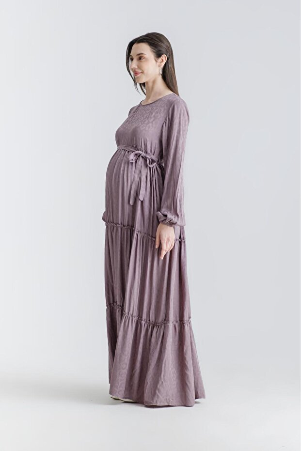 Mor Poliviskon Uzun Hamile Elbise - 1