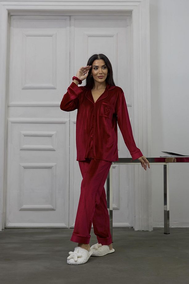 Tocco Scintillante Kırmızı Kadife Uzun Pijama Takımı - 2