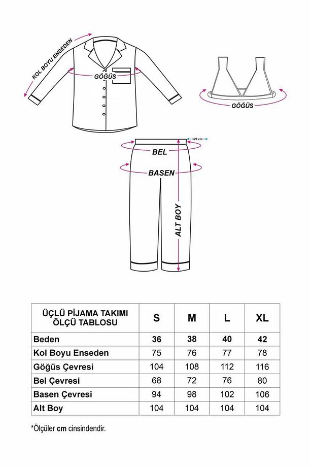 Corso D'acqua Saten Üçlü Pijama Takımı Cdk08 - 6