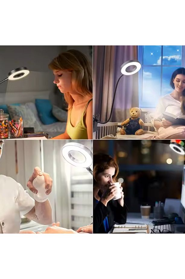 BEYAZ RENK 9 Mod Çok Fonksiyonlu Akrobat Masa Lambası Şiddeti Ayarlanabilir 3 Led Işık Usb Girişli - 5