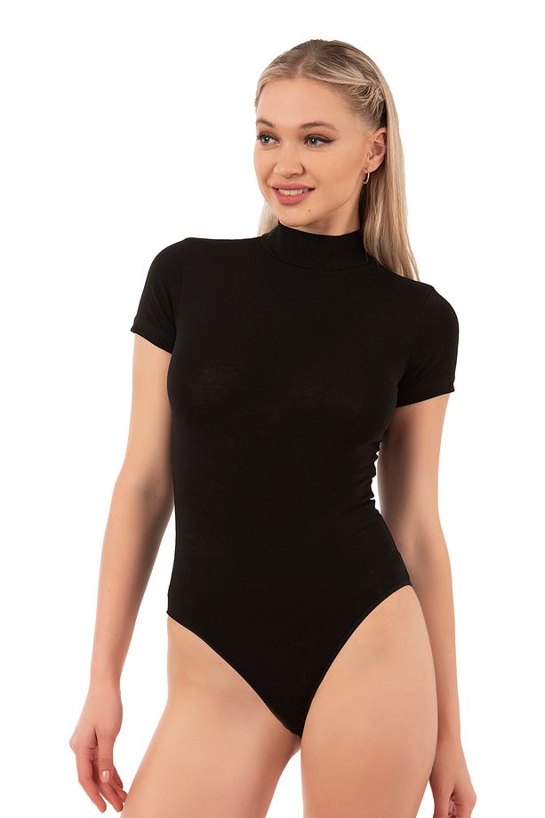 Özkan 0627 Kadın Pamuklu Likralı Penye Dik Yaka Kısa Kollu Kancalı Çıtçıtlı Body - 3