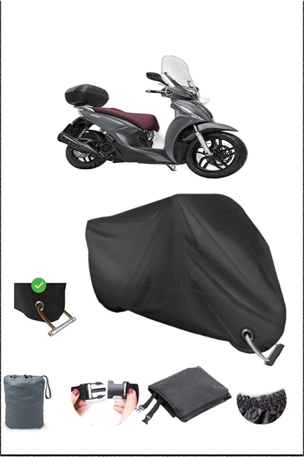 Black Kymco Peoples125I Durable Lock Compatible Waterproof Motorcycle Tarpaulin