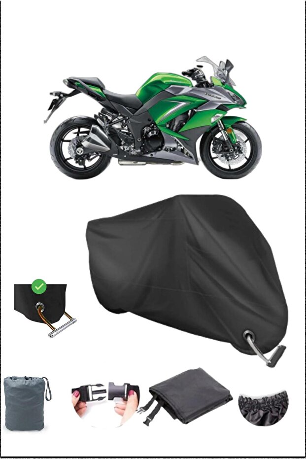 Black Kawasaki Z1000sx Durable Lock Compatible Waterproof Motorcycle Tarpaulin