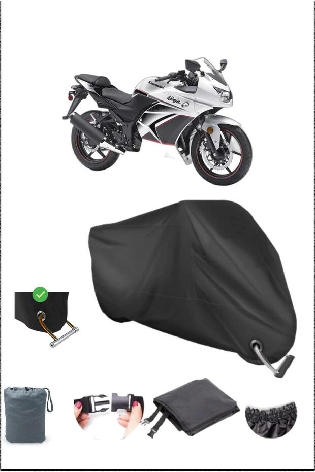 Black Kawasaki Ninja250r Durable Lock Compatible Waterproof Motorcycle Tarpaulin