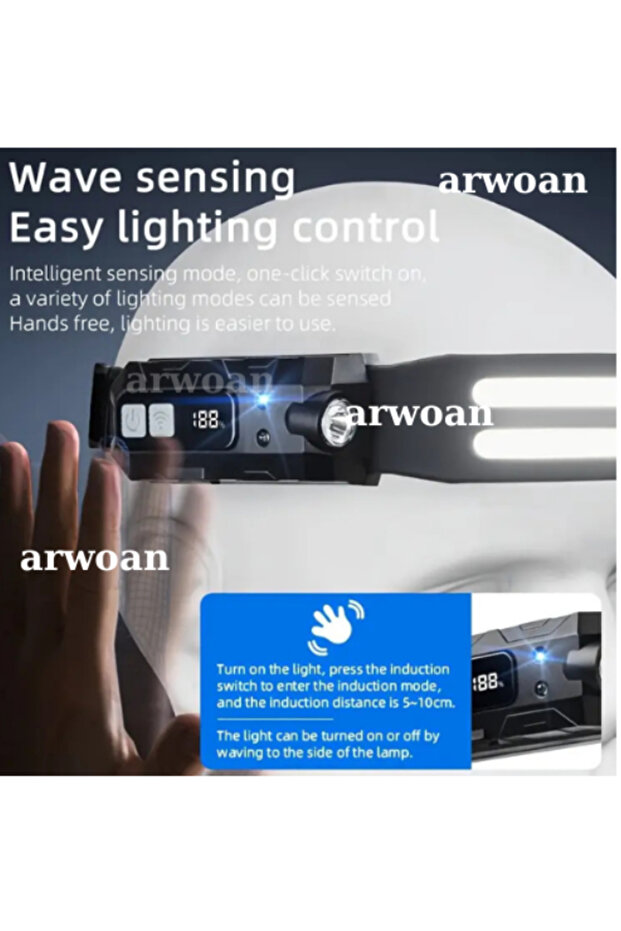 Sensörlü Ultra Parlak LED+COB Baş  Şarj Edilebilir Kafa Lambası - 8