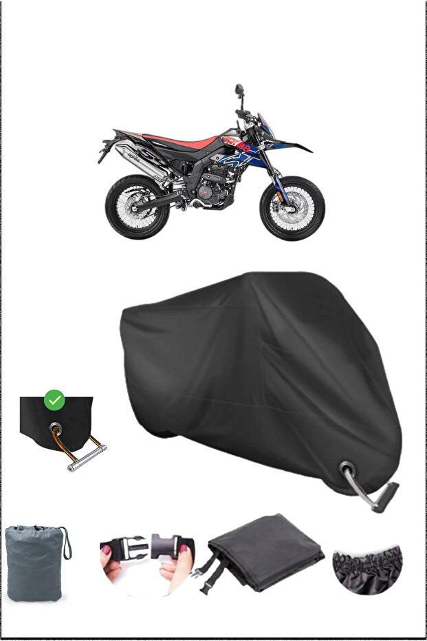 Black Aprılıa Sx125 Durable Lock Compatible Waterproof Motorcycle Tarpaulin