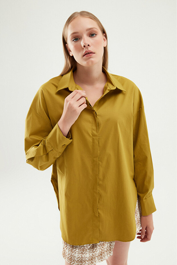 Oversize Basic Gömlek Olive - 3