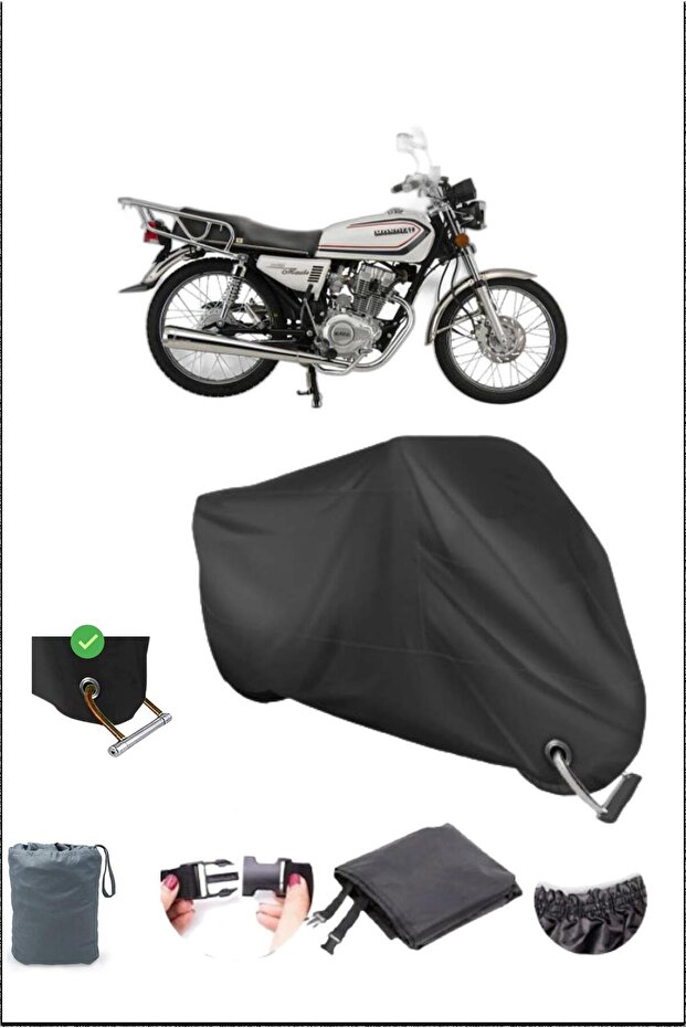 Black Mondıal 150Mastı Durable Lock Compatible Waterproof Motorcycle Tarpaulin