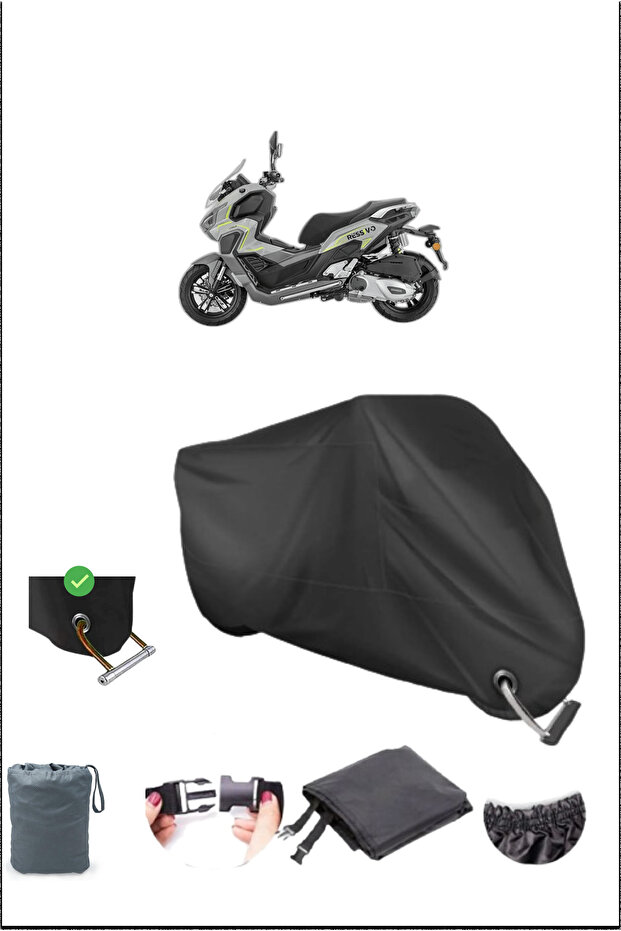 Black Mondıal 125Ressivo Durable Lock Compatible Waterproof Motorcycle Tarpaulin