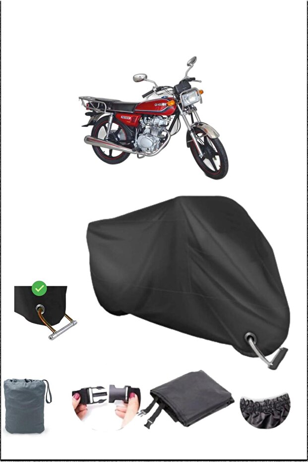 Black Kuba Cg100/Km125-6 Durable Lock Compatible Waterproof Motorcycle Tarpaulin