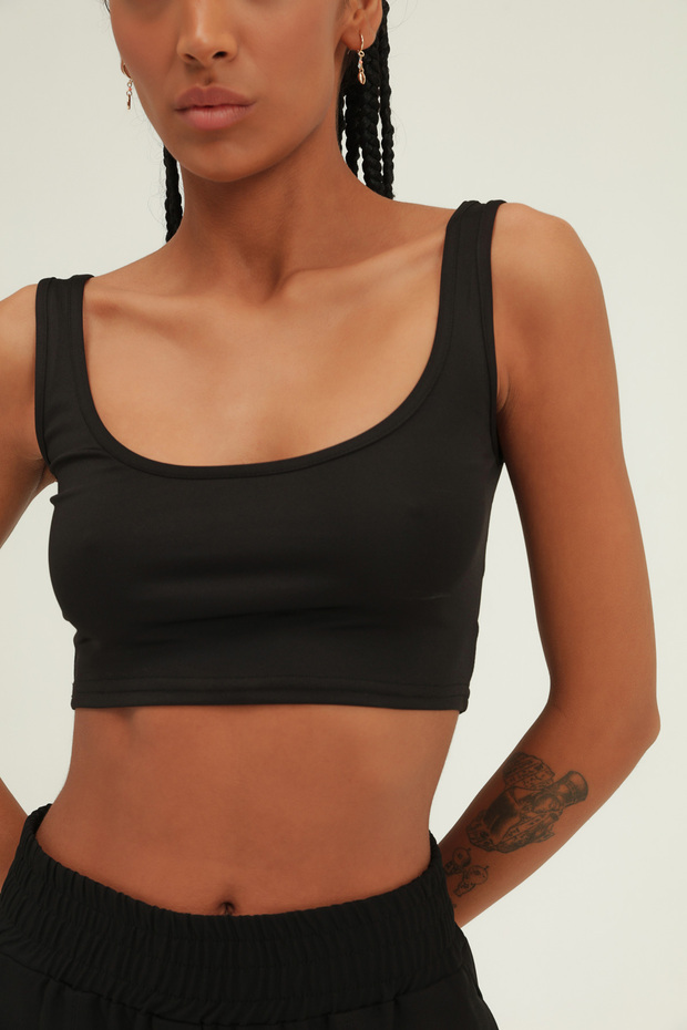 Kalın Askılı Crop Büstiyer Siyah - 1