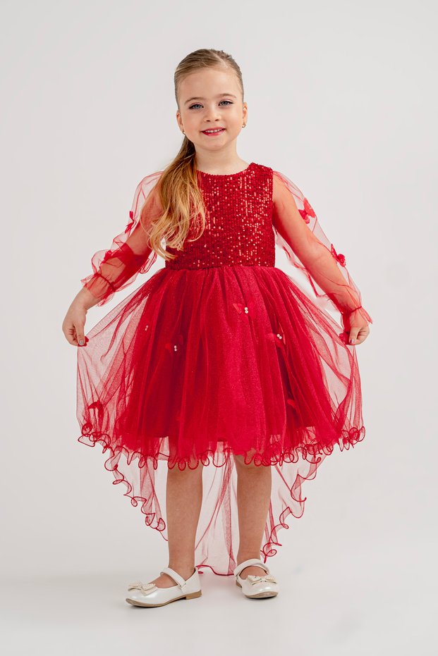 Girl's Evening Dress Shiny Sequin Glitter Tulle Butterfly Detailed Tail 4-7 Years Old