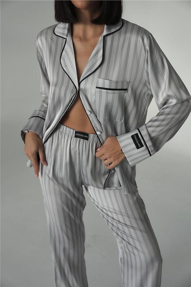 Sogni Lineari Saten Uzun Pijama Takımı LDK07 - 1