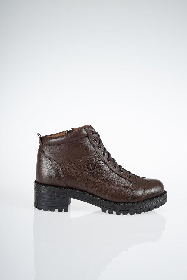 Hakiki Deri Fermuarlı Günlük Bağcıklı Kısa Kadın Bot / Bootie - 2