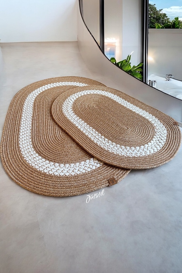 2-Piece Bath Mat, Jute Wicker Toilet Set, Door Mat (40X60-50X80)