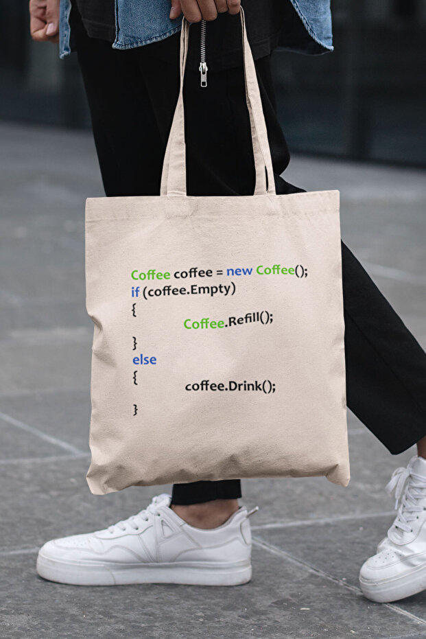 حقيبة كتف مطبوعة من Software Mngendis Java Coffee مصنوعة من القطن بنسبة 100%، حقيبة من القماش الخام