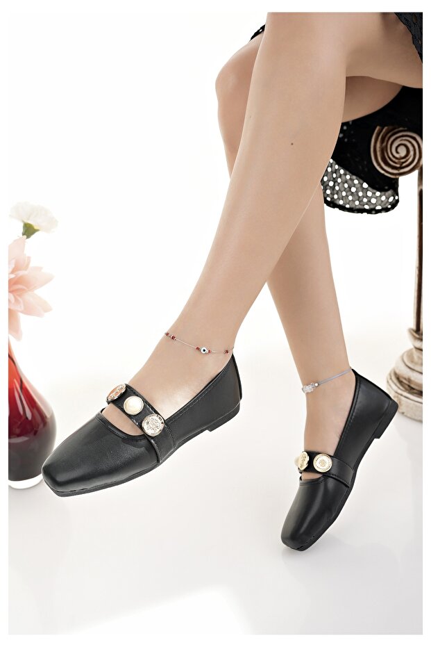 Kadın Babet Siyah Şık Ev İş Ofis Günlük Ayakkabı - 4